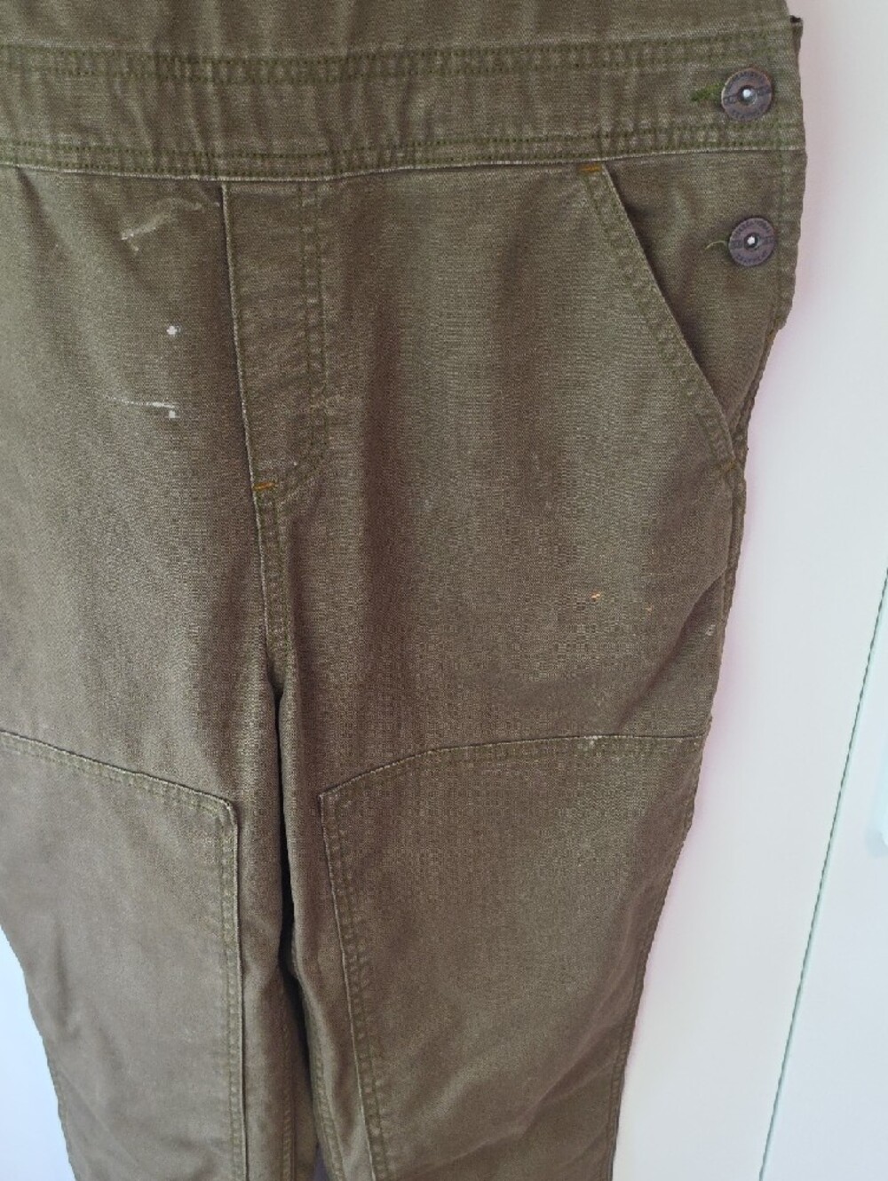 REI Olive Green Women's Denim Overalls - Picture 2 of 8